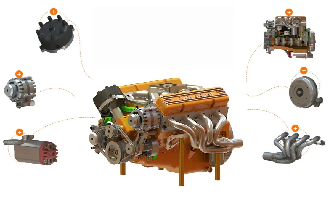 V8エンジンの分解図