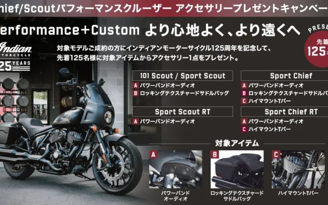 インディアン・モーターサイクル、「パフォーマンスクルーザー アクセサリープレゼントキャンペーン」を実施